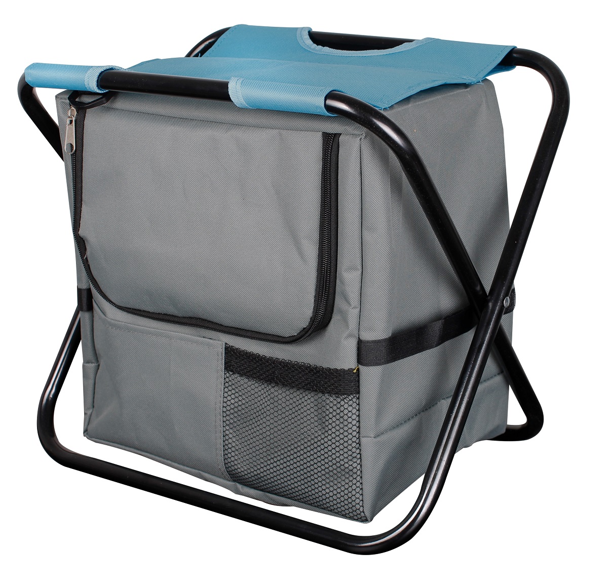 2 in 1 Anglersitz mit Kühltasche faltbar Campingstuhl Festivalstuhl Tragegurt blau/grau