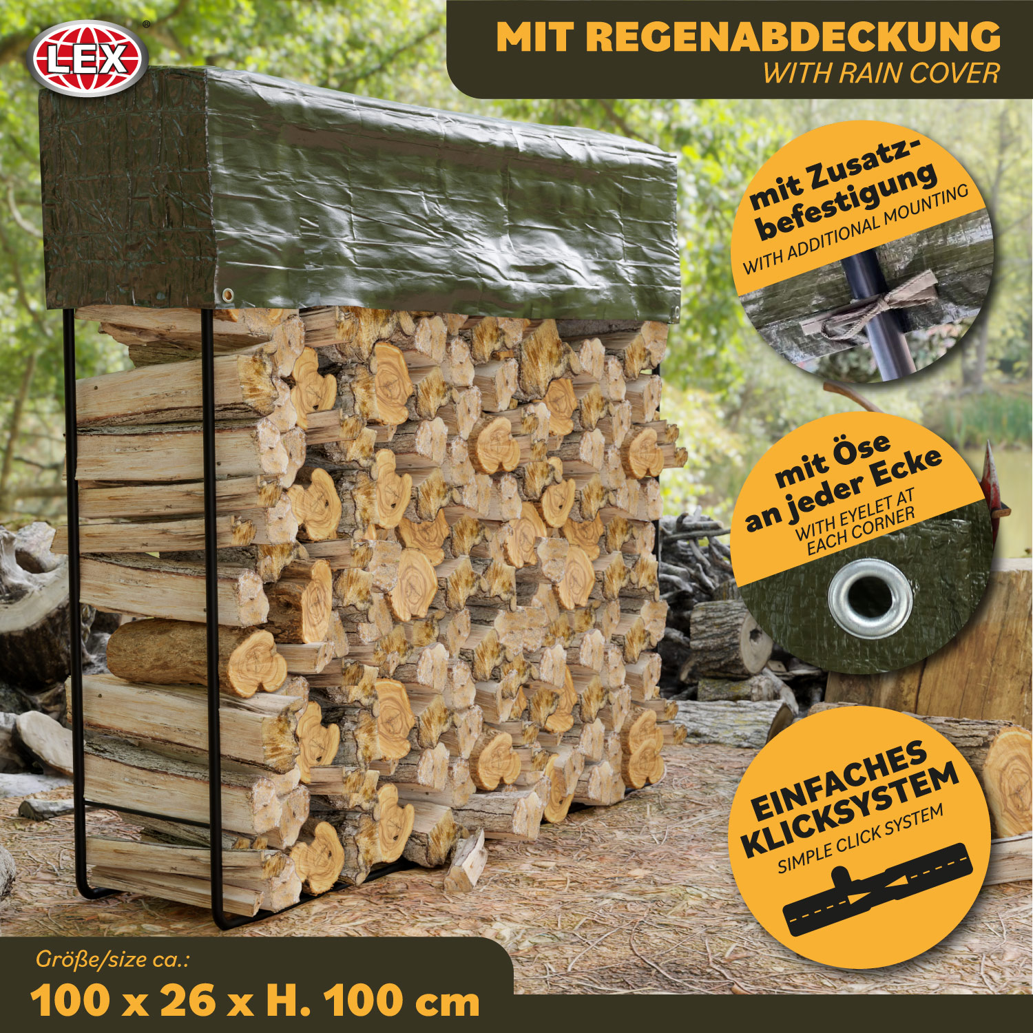 Brennholzregal Stapelregal Kaminholzregal mit Regen-Abdeckfolie Metall für Außen
