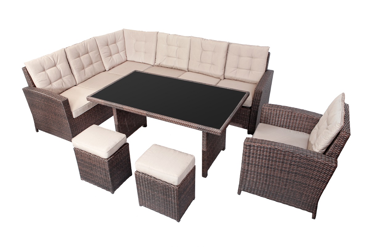 XXL Alu Polyrattan Terrassen Lounge Gartenlounge Sitzgruppe Glastisch 5/4/2-tlg.