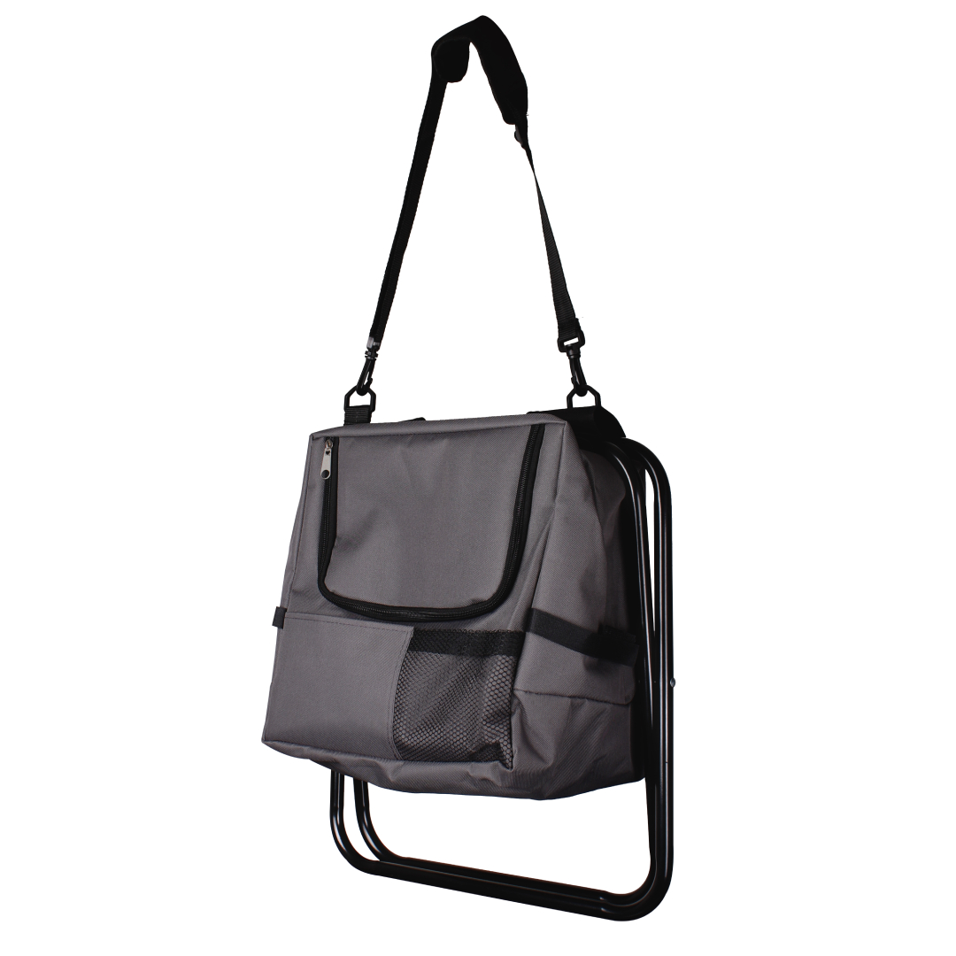 2 in 1 Anglersitz mit Kühltasche faltbar Campingstuhl Festivalstuhl Tragegurt schwarz/anthrazit