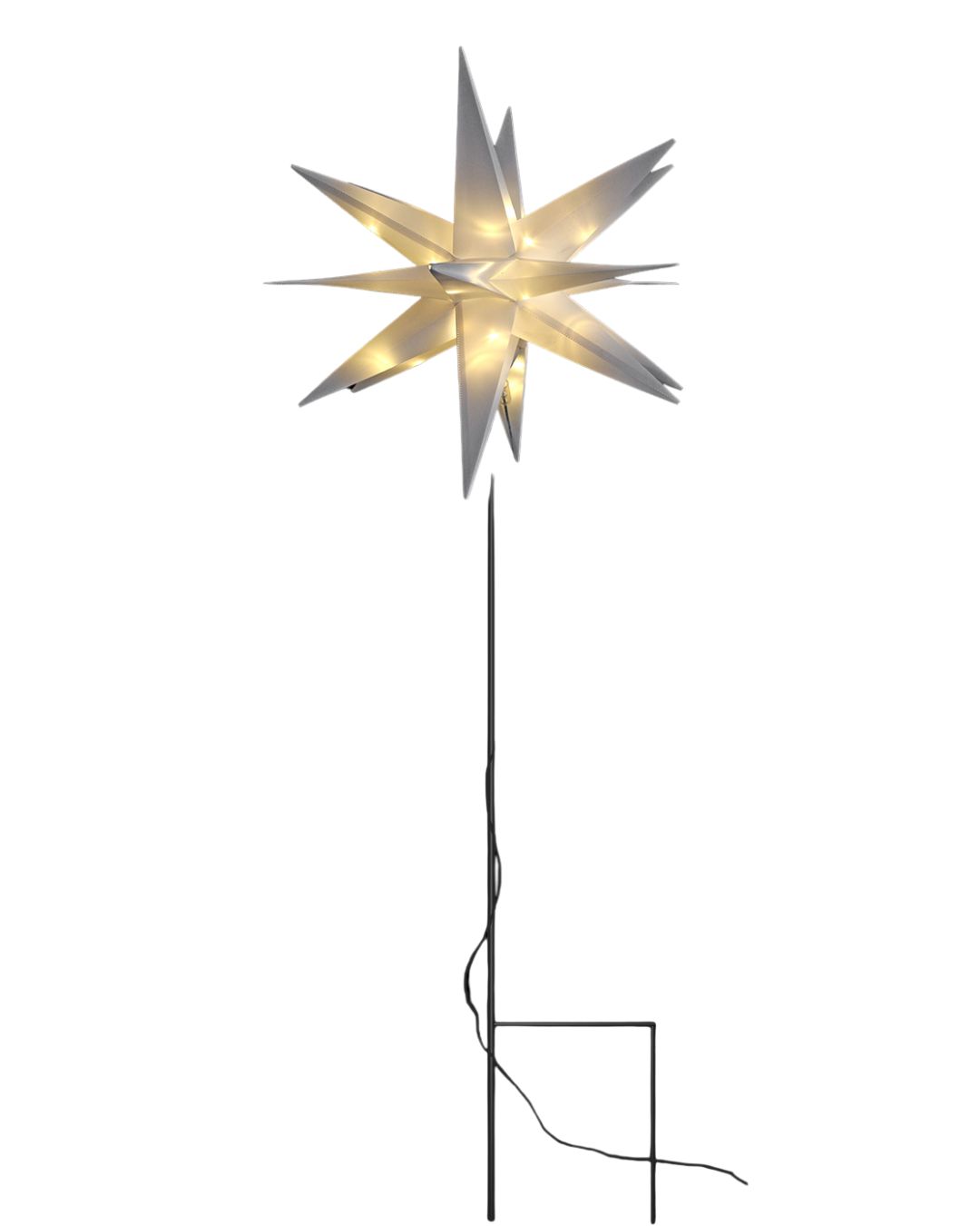 Leuchtstern Lichterstern Lichterkette 3D Timer 36 LEDs mit Erdspieß Weiß