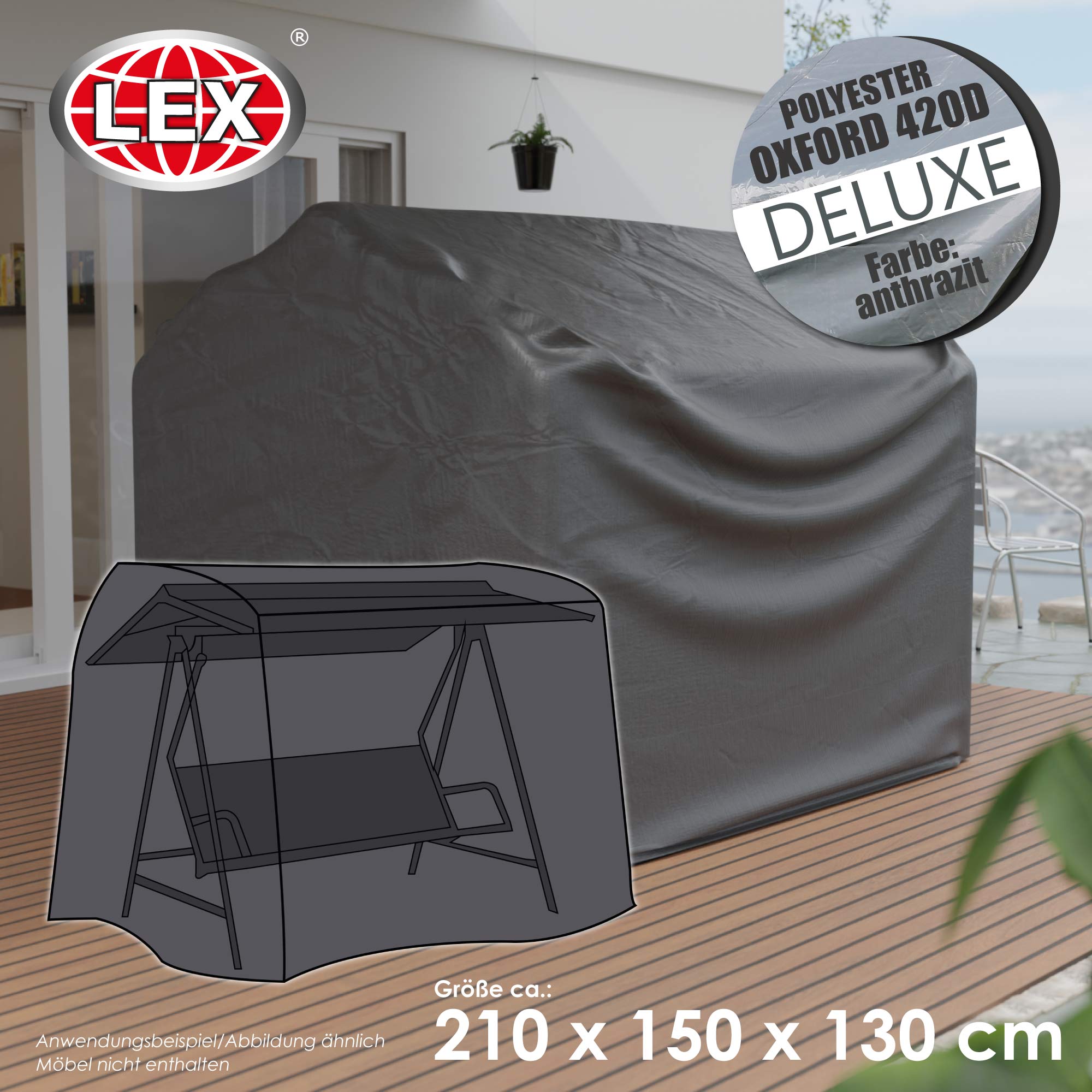 Schutzhülle Deluxe für Gartenschaukel 210x150x130cm Abdeckplane Cover