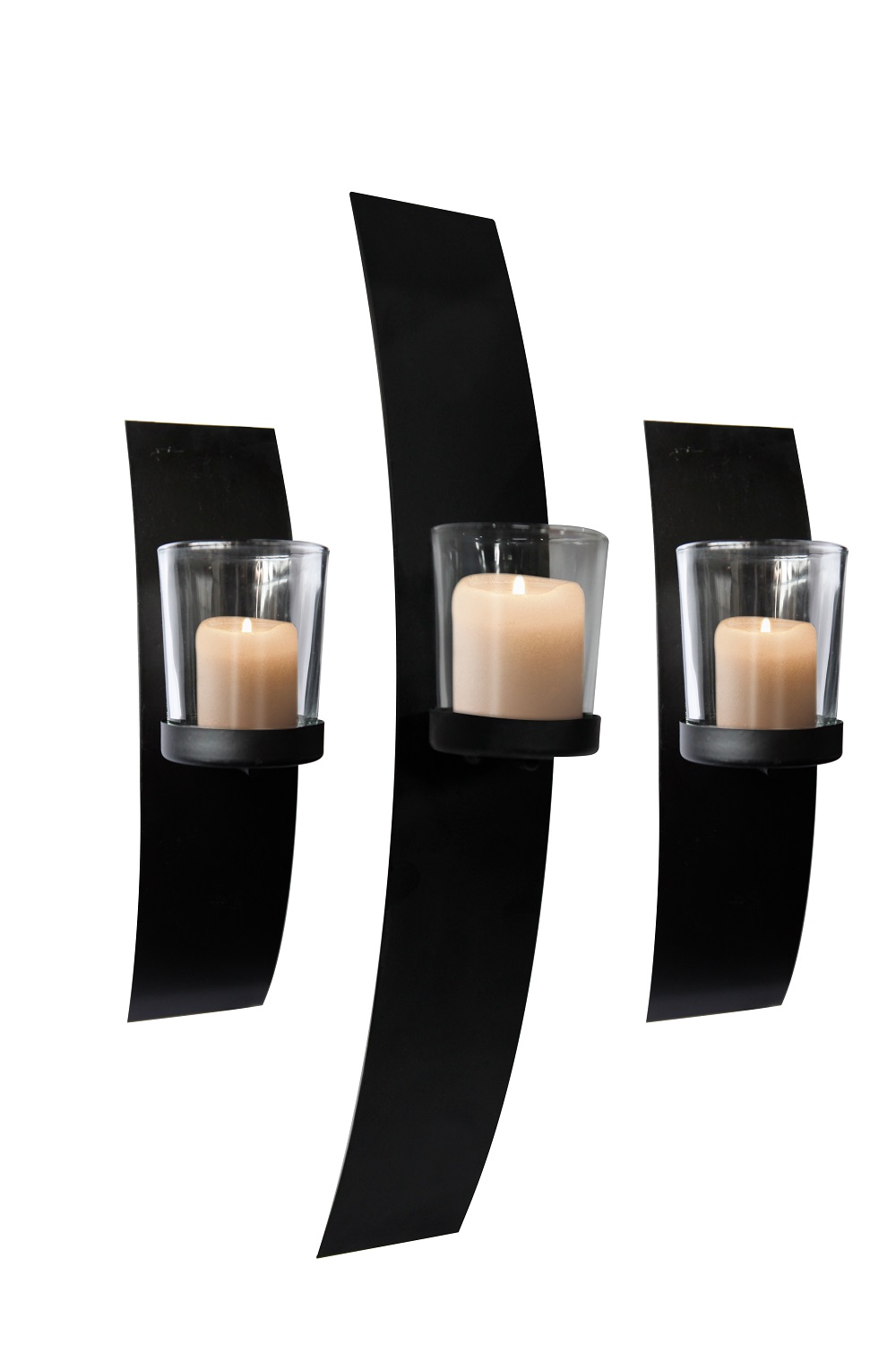 3er Set Wandkerzenhalter Metall mit Glas Kerzenhalter Wanddeko Wandlicht schwarz