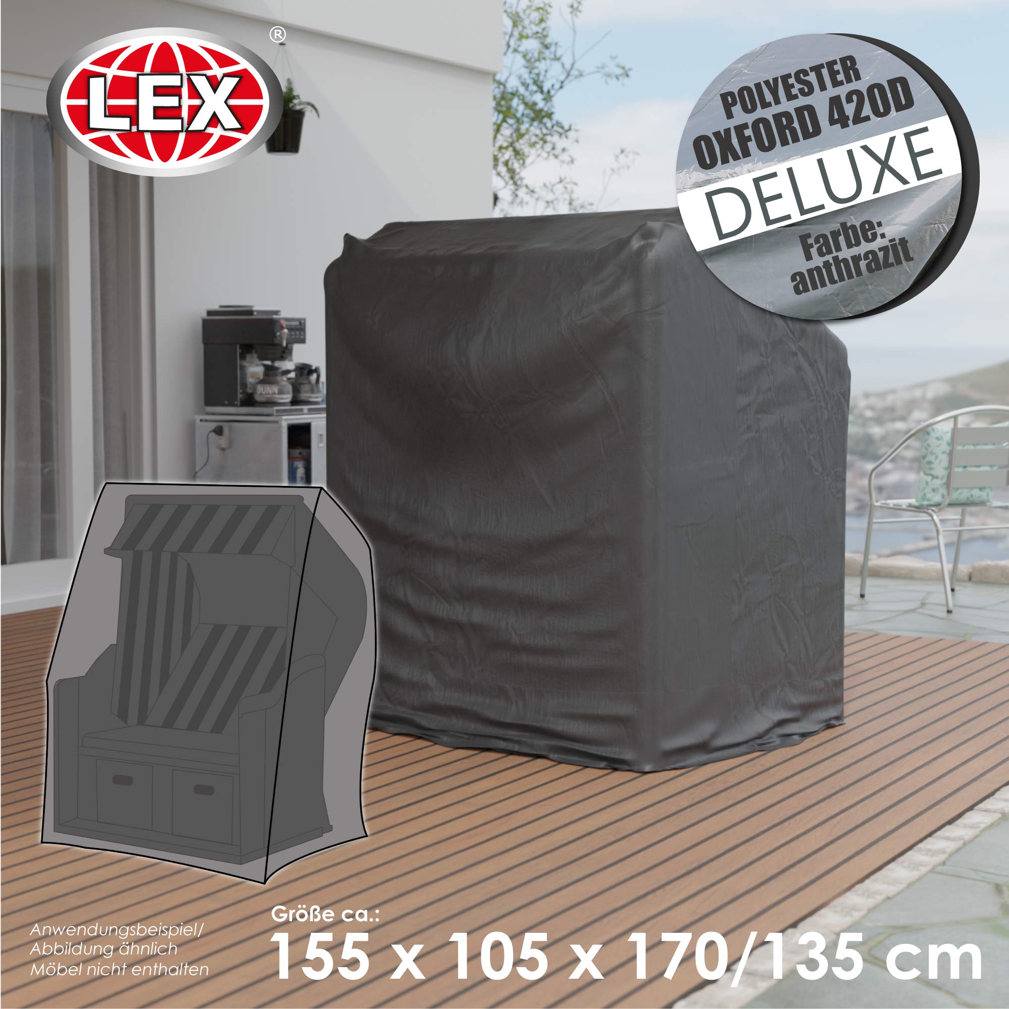 Schutzhülle Deluxe für Strandkorb 155x105x170/135 cm Abdeckplane Cover