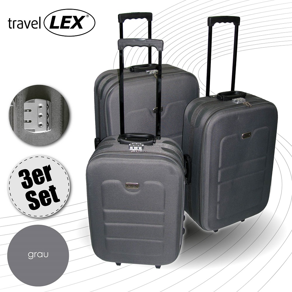 LEX 3tlg. EVA Reisekoffer Set Trolley Reisetasche Reisegepäck Koffer grau