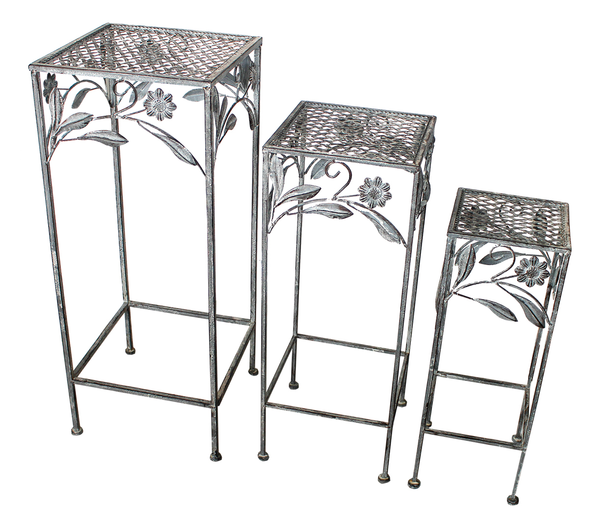 Hocker Set 3tlg. Gartendeko Eisenhocker Pflanzenständer Blumenhocker braun grau