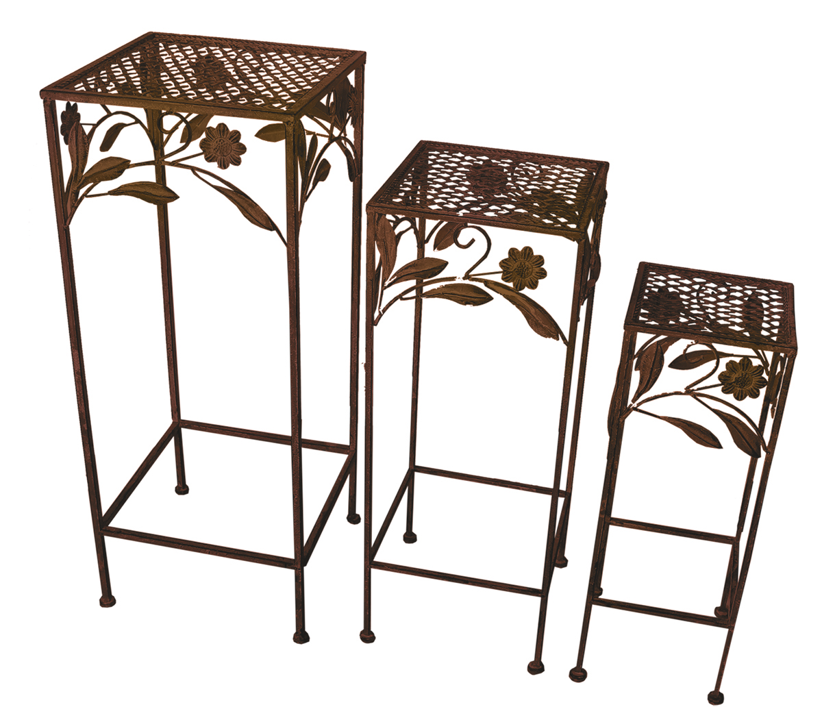 Hocker Set 3tlg. Gartendeko Eisenhocker Pflanzenständer Blumenhocker Antik Braun