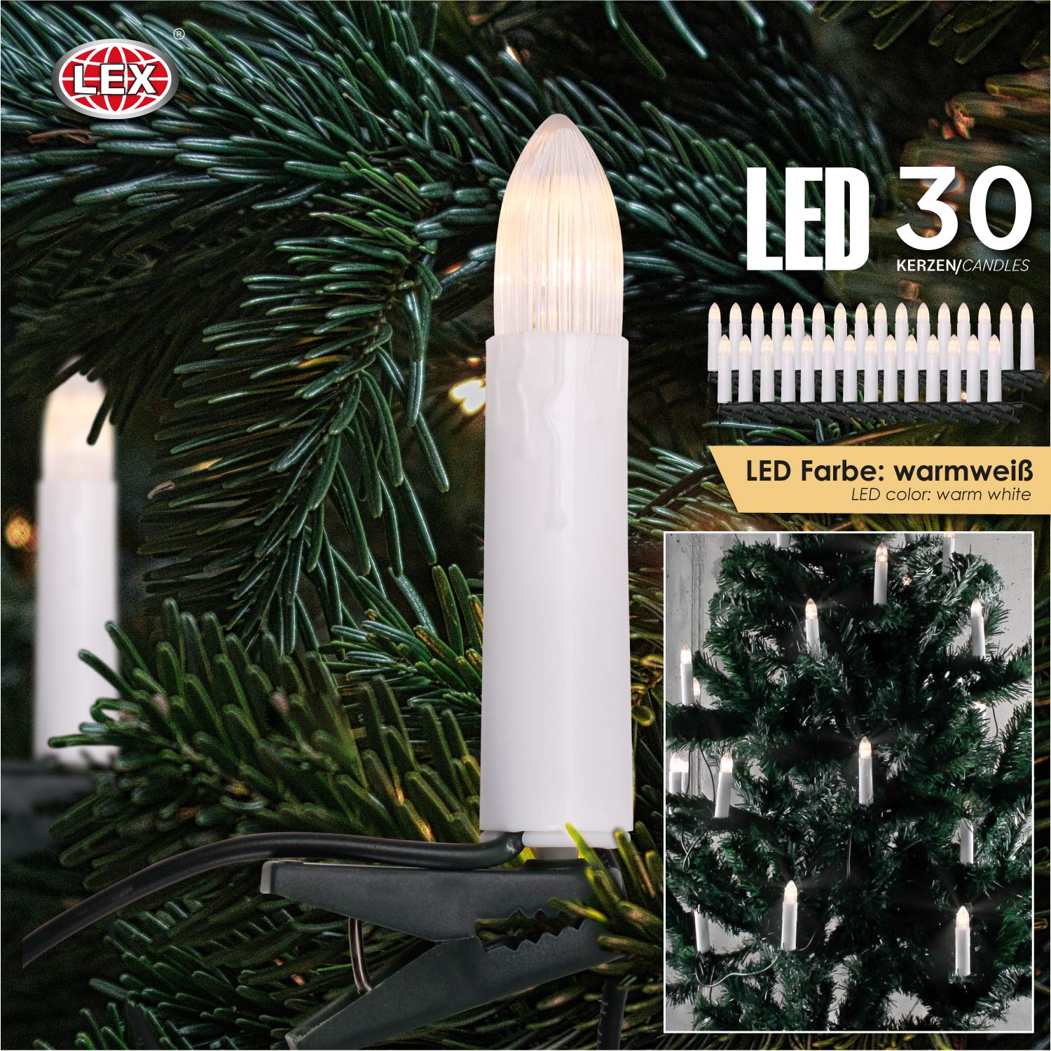 30er LED Kerzenlichterkette Lichterkette Christbaumkerzen warmweiss