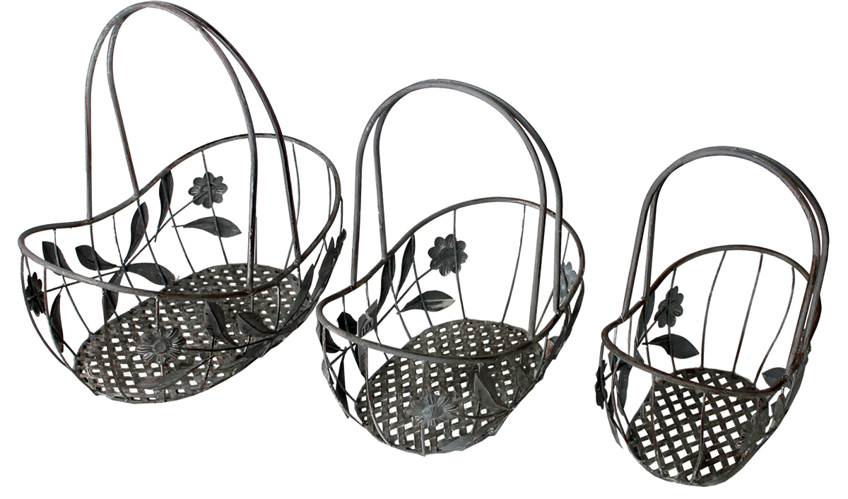 Deko-Korb-Set Blumenkorb Eisenkorb Obstkorb Gitterkorb Garten Antik grau braun