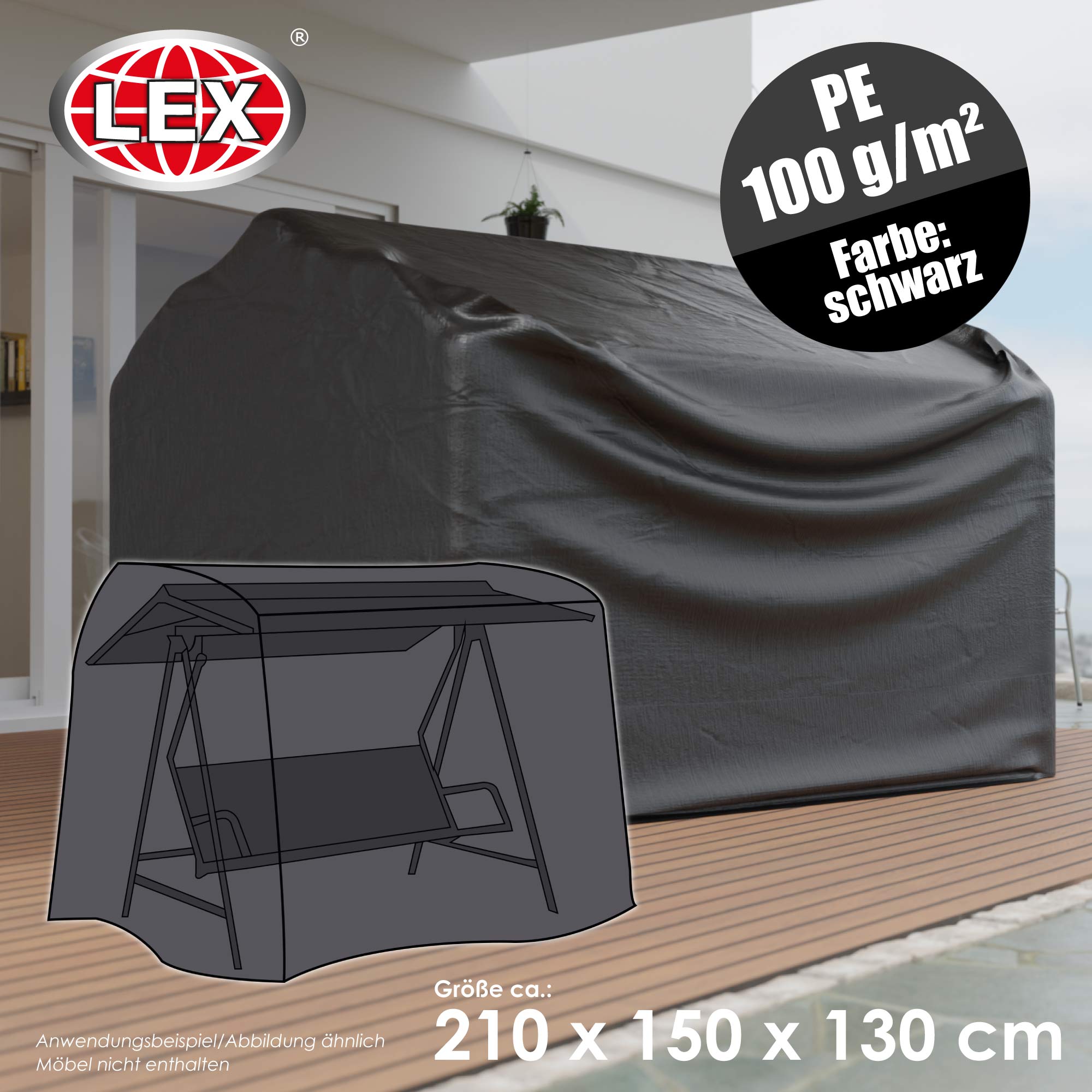 Schutzhülle für Gartenschaukel 210x150x130cm Abdeckplane Cover