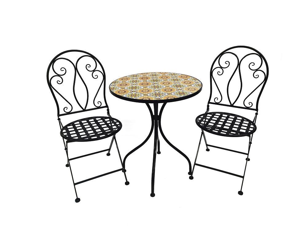 3 teilig Mosaik Bistro Set Eisen Set Gartenset Sitzgruppe Gartenmöbel klappbar