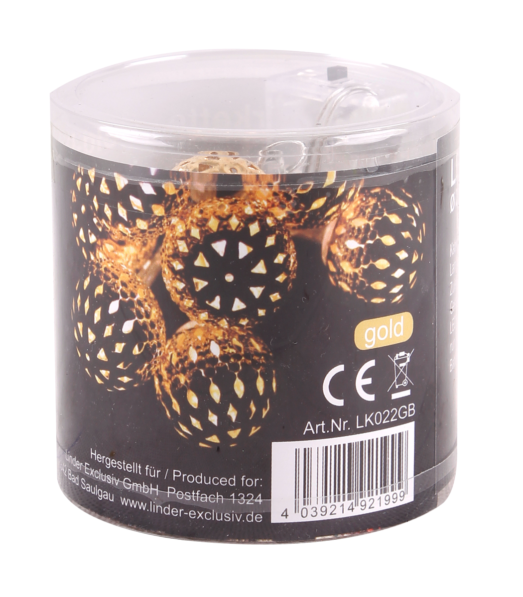2x 10er LED Kugel Lichterkette Set Batteriekette Weihnachten Beleuchtung Deko Gold