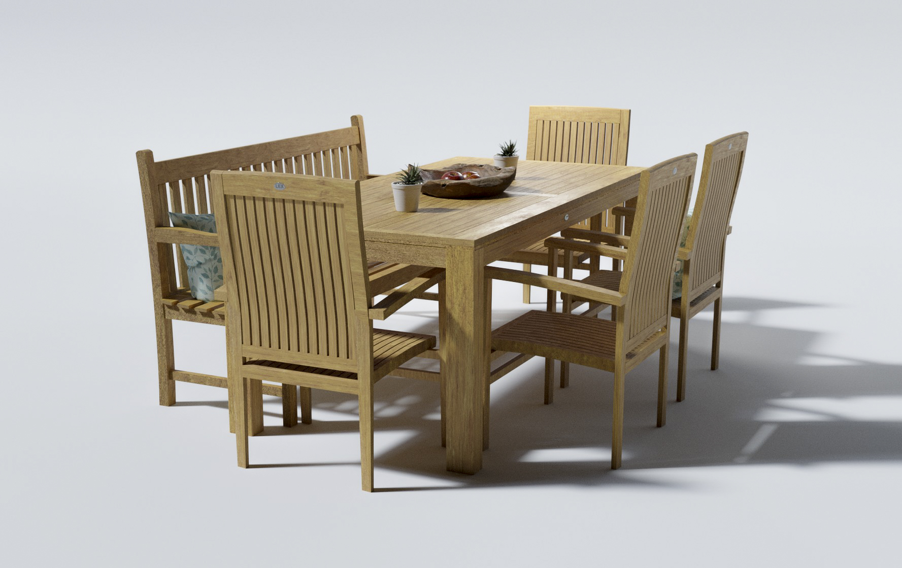 Teak Gartensitzgruppe Teakholz 4xSessel Bank Tisch 180 cm Esszimmer Gartenmöbel