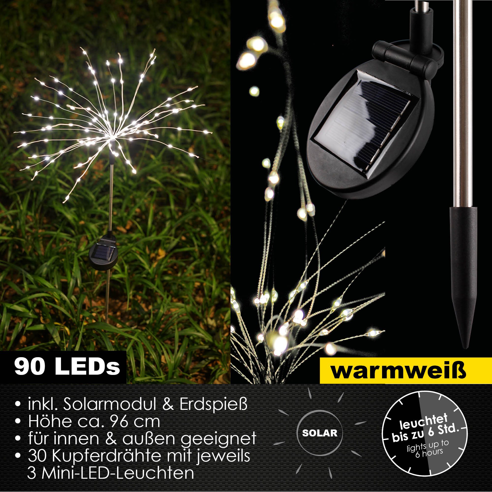 Solar LED Gartenlicht Außen Gartenbeleuchtung Party Outdoor Lichterkette IP44