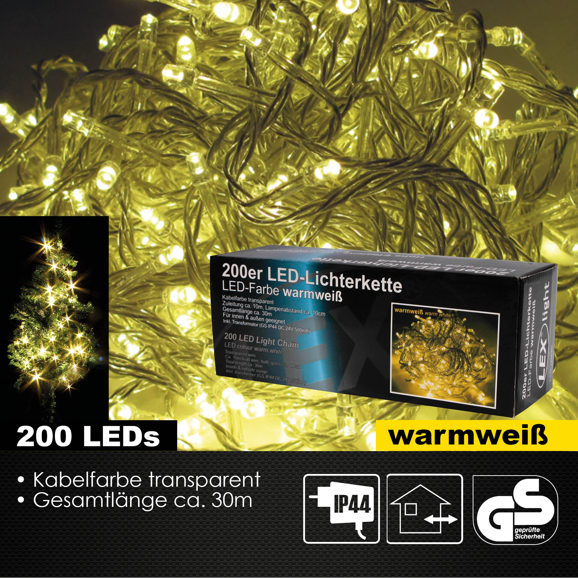 200er LED Lichterkette Außen Innen Partylicht Weihnachtslichterkette warmweiß