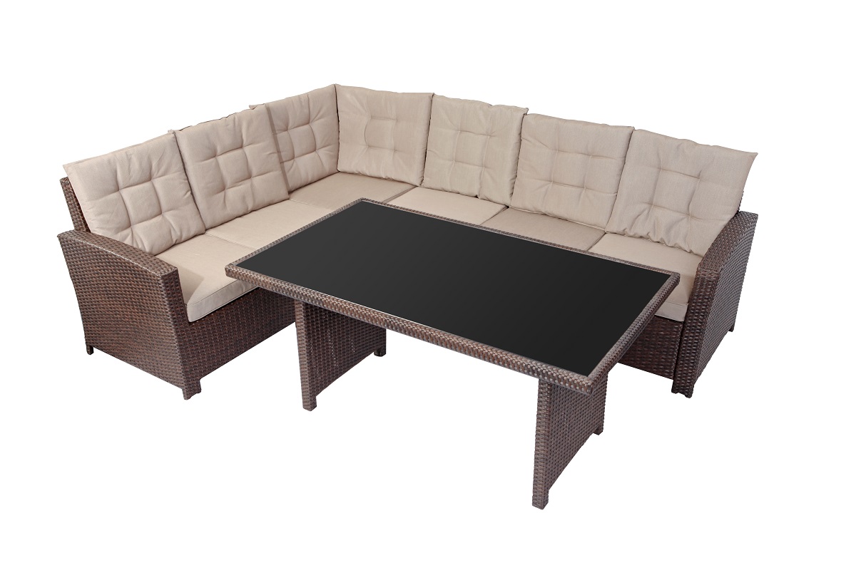 XXL Alu Polyrattan Terrassen Lounge Gartenlounge Sitzgruppe Glastisch 5/4/2-tlg.