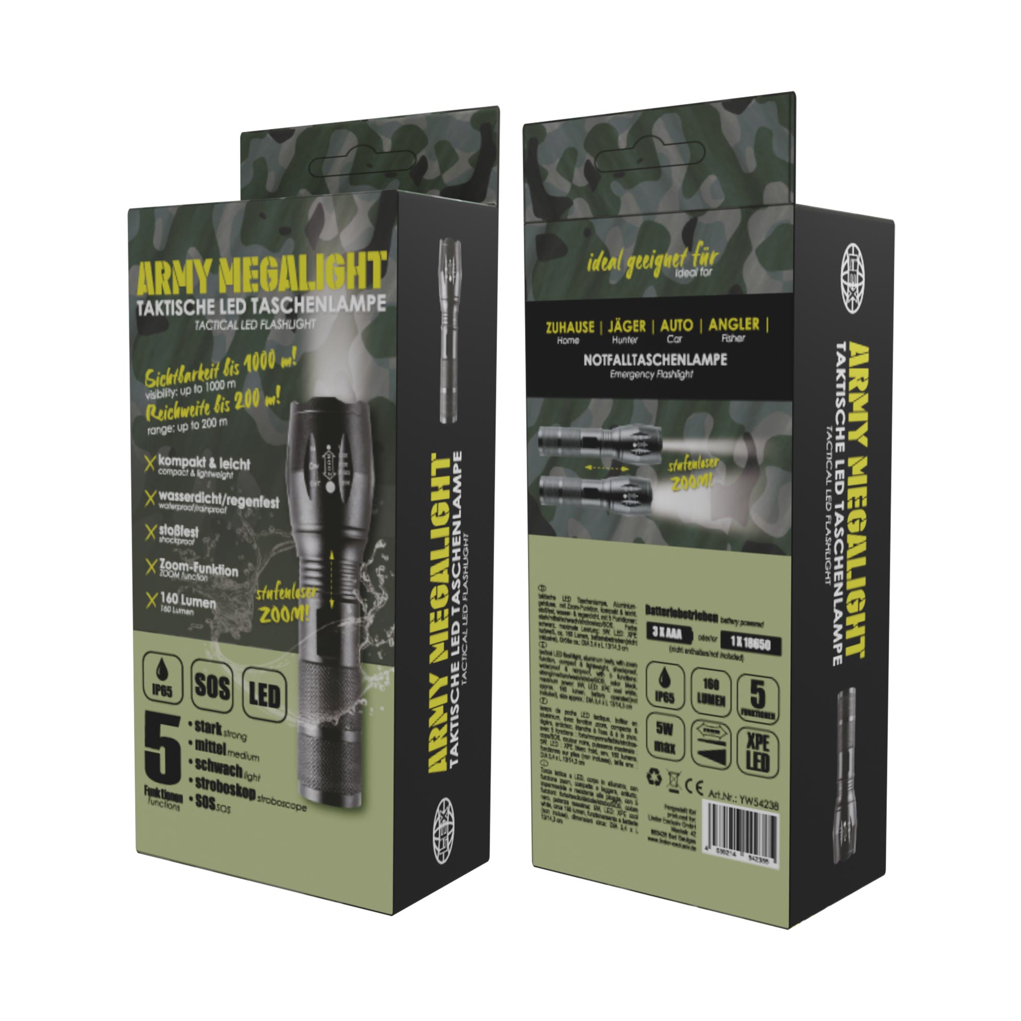 Taschenlampe Army Megalight Notfalllampe LED wasserdicht 160 Lumen Batterie