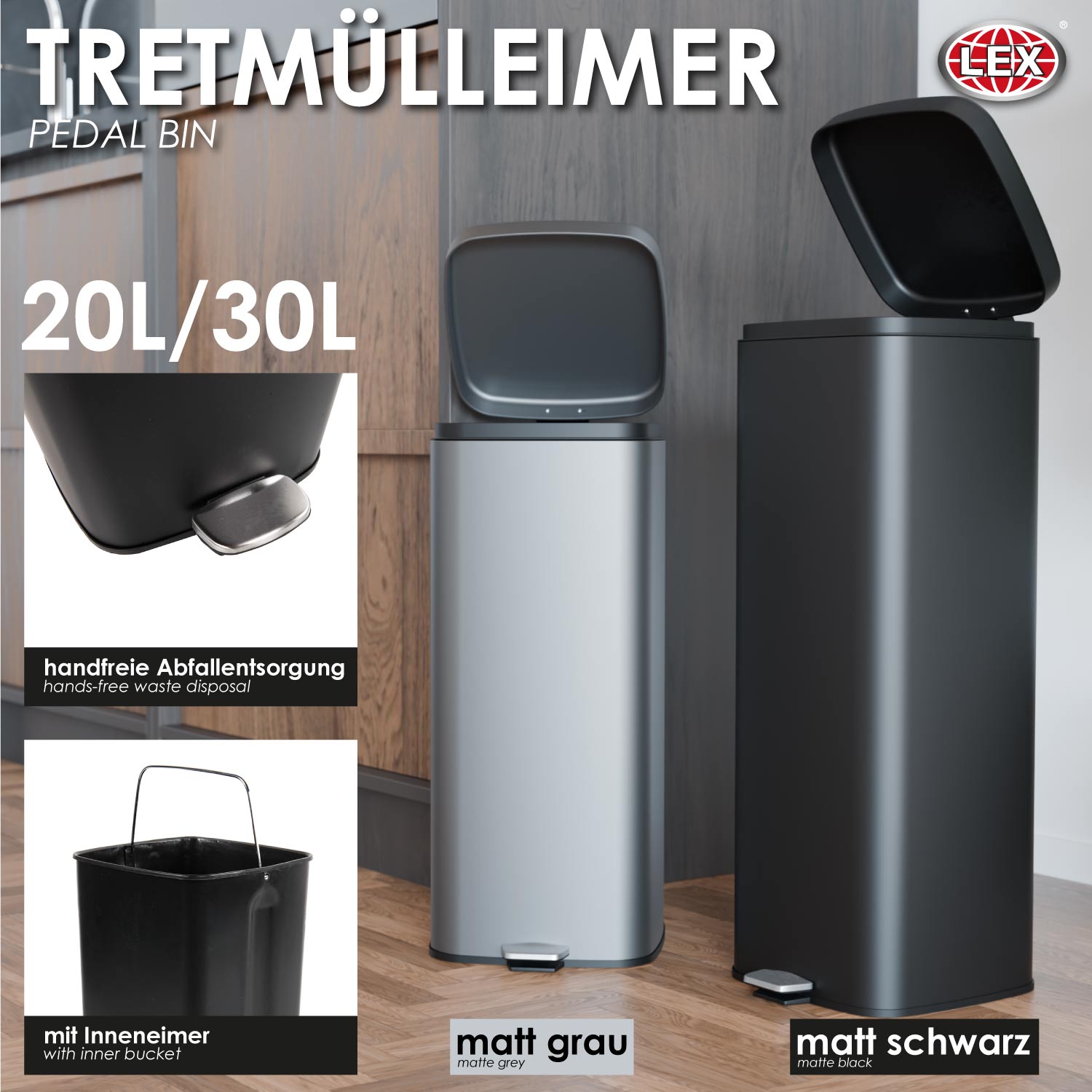 Tretmülleimer Abfallbehälter Mülleimer Stahl Treteimer Farbe/Größe wählbar