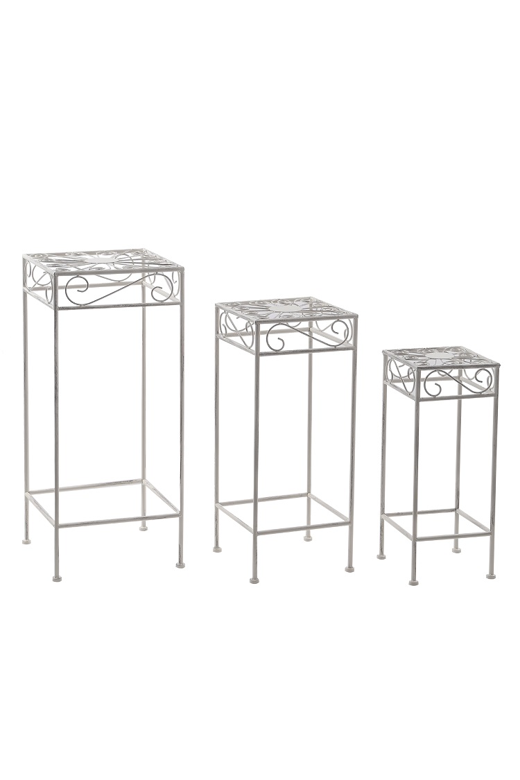 3 tlg. Hocker-Set Blumenhocker Gartendeko eckig Pflanzenständer antik weiß