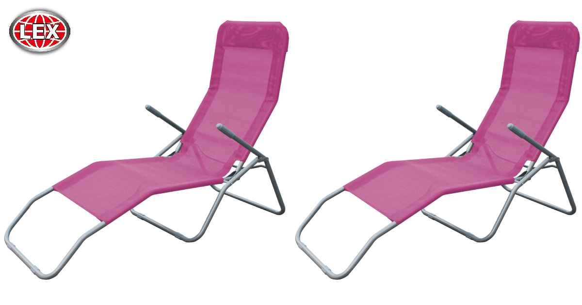 2er Set Siestaliege Kippliege Sonnenliege Strandliege Garten klappbar pink