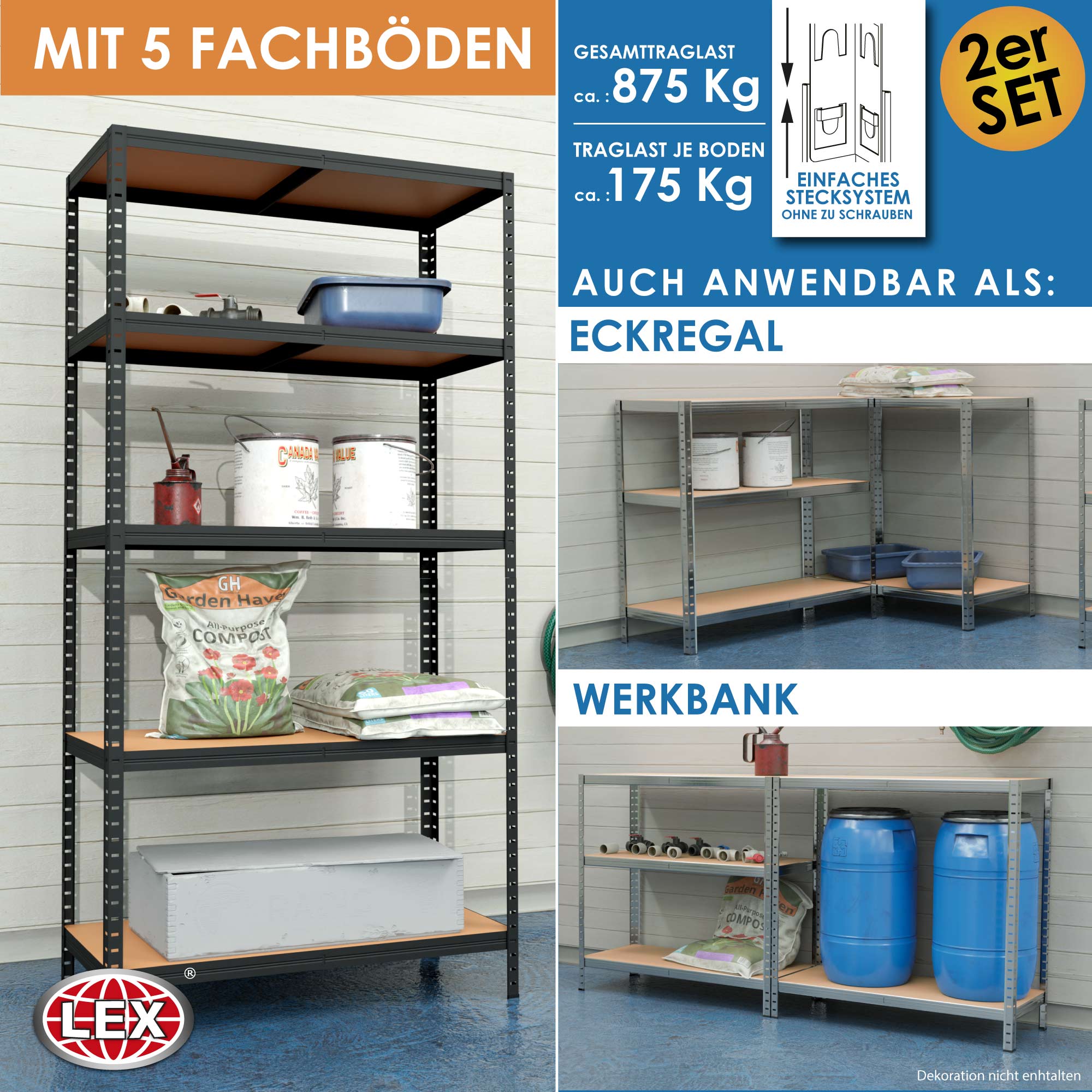 Schwerlastregal Werkstattregal Kellerregal 2er Set verzinkt 180x90x40 cm