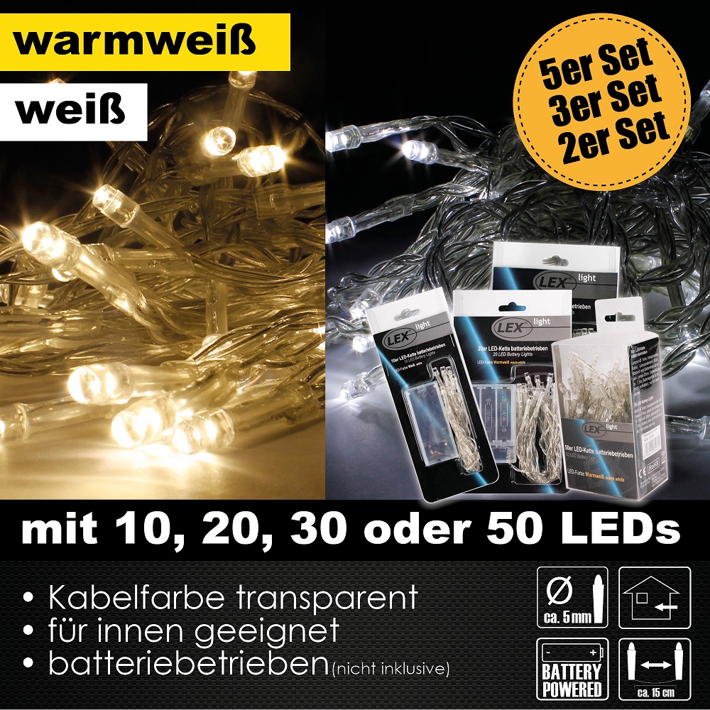 10/20/30/50er LED Lichterkette Set Batterie Party Weihnachten Beleuchtung Deko