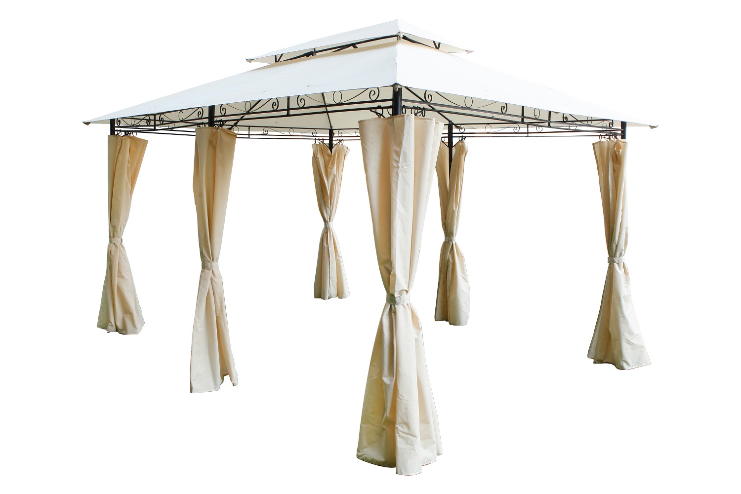 XXL Metall Pavillon Doppeldach 3x4 m wasserdicht Gartenpavillon Seitenteile beige