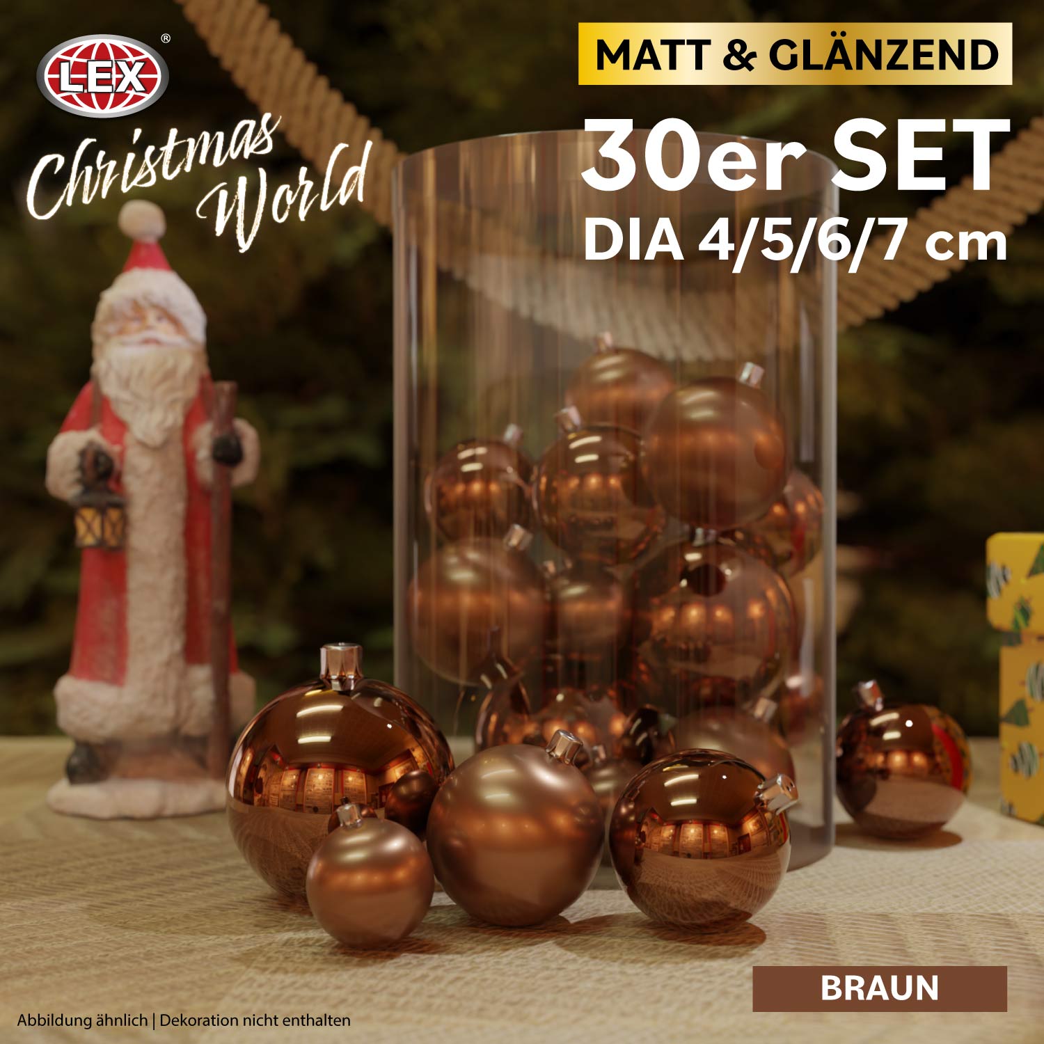 Christbaumkugeln 30 Stück braun Weihnachtskugeln Box Weihnachtsdeko Baumschmuck