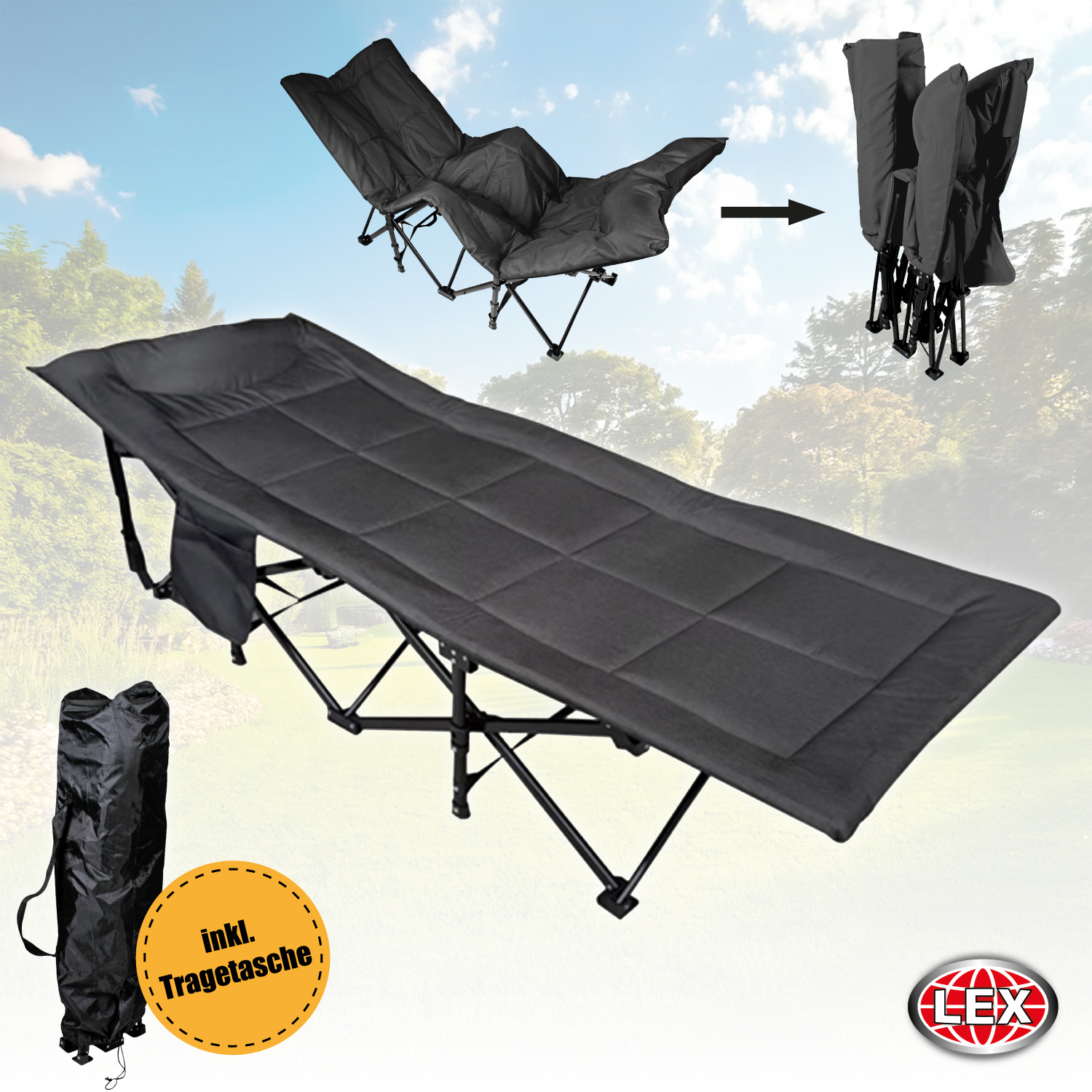 Feldbett Campingbett Festivalbett Gästebett Outdoorbett Liege 190cm anthrazit