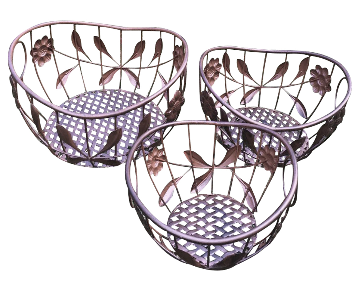 Deko-Korbschalen-Set Blumenkorb Eisenkorb Obst Korb Gitterkorb 3tlg. Antik braun