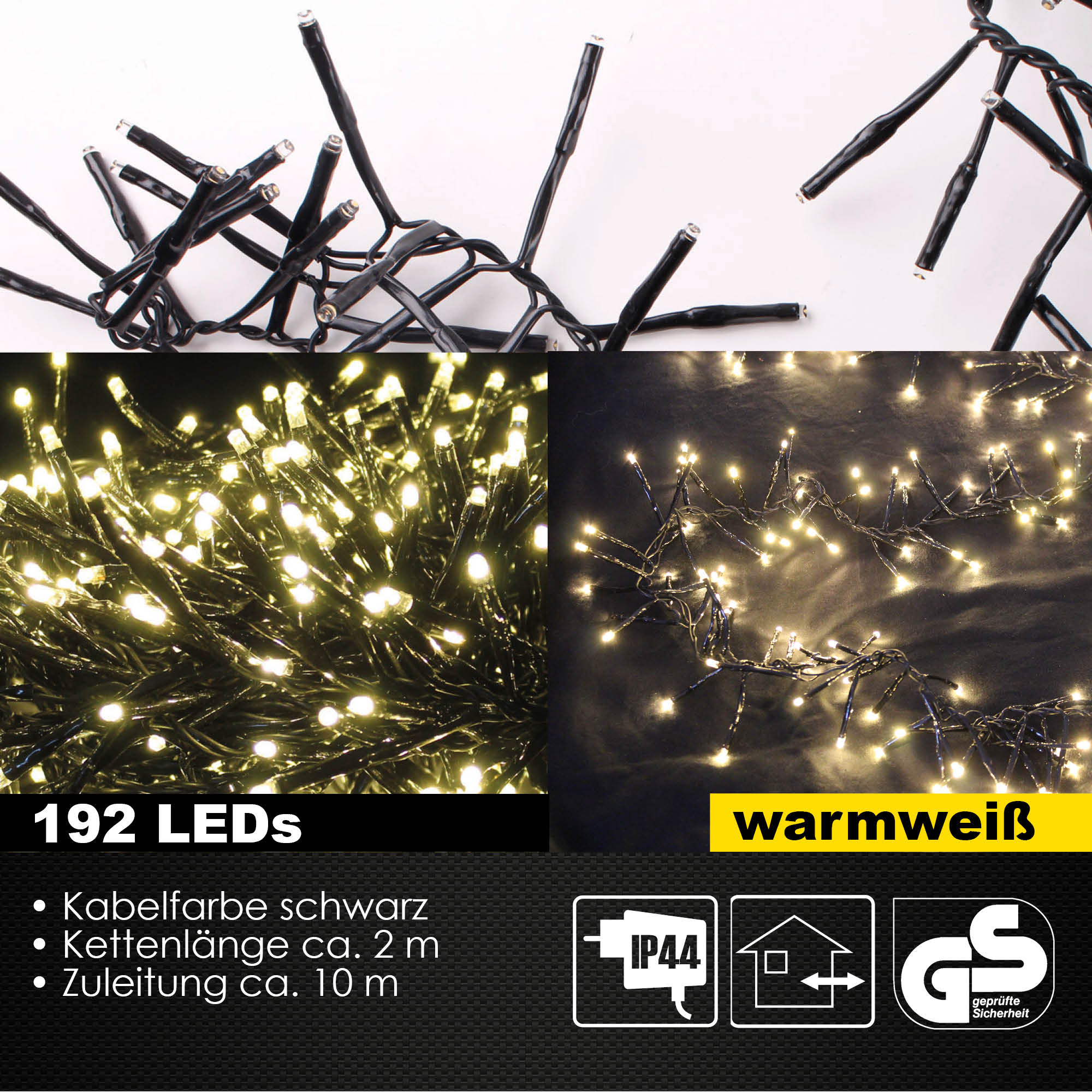 192 LED Cracker Lichterkette  4m Außen Innen Weihnachten Party warmweiss