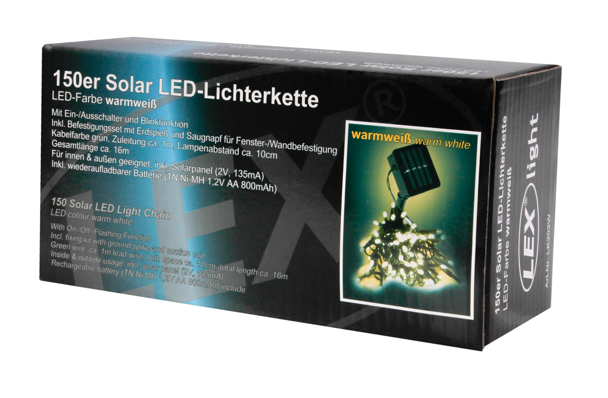 150er Solar LED Lichterkette Innen Außen Gartenbeleuchtung Party Outdoor warmweiß
