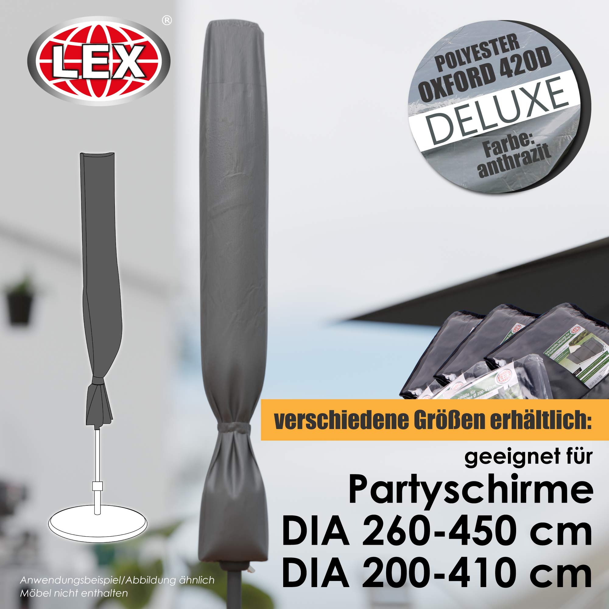 Schutzhülle Deluxe für Sonnenschirm Ø 2-4,5 Meter Schirmhaube Cover Plane