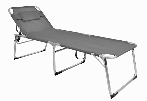 XXL Aluminium Gartenliege Sonnenliege gepolstert mit Kopfkissen klappbar 200 cm Grau