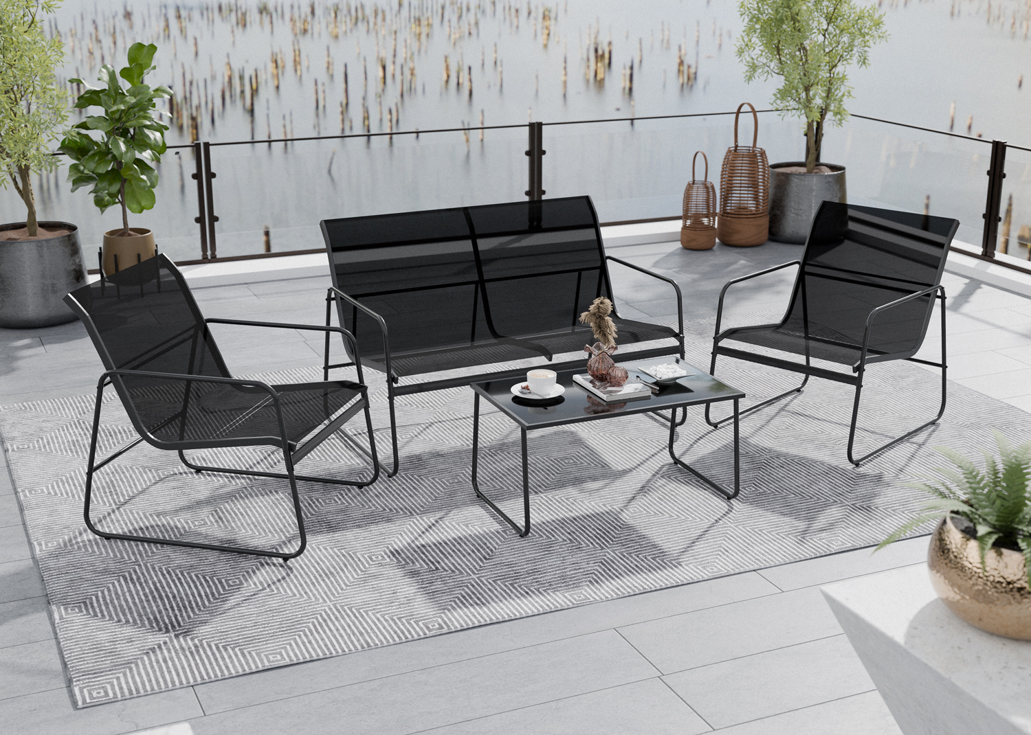 Lounge Set 4tlg. Outdoor Gartenlounge Sitzgruppe Sitzbank Gartentisch Stühle