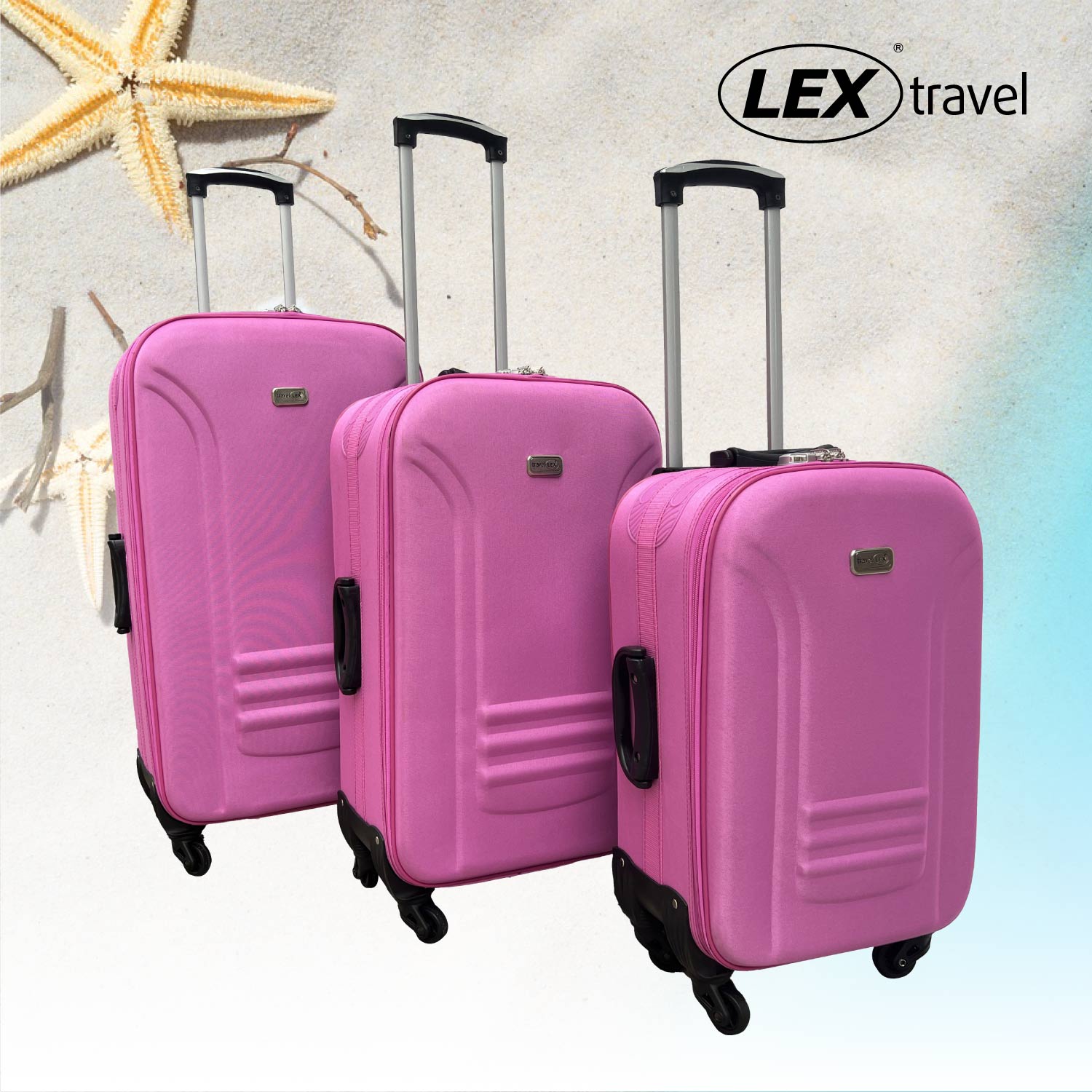 Reisekoffer Stoffkoffer Trolley Set 3 tlg. Rollkoffer Travel Gepäck Hangepäck Pink