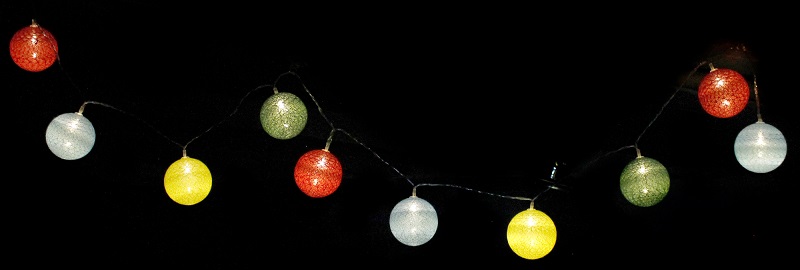 10er Raffia Kugel-Lichterkette warmweiß batteriebetrieben Kugeln multicolor