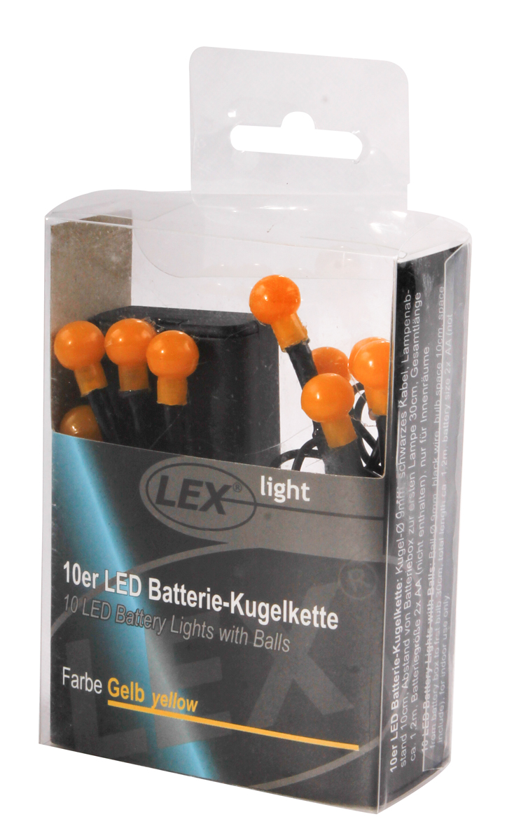 10er LED Batterie Kugelkette Lichterkette gelb Kugeln Batterie Beleuchtung