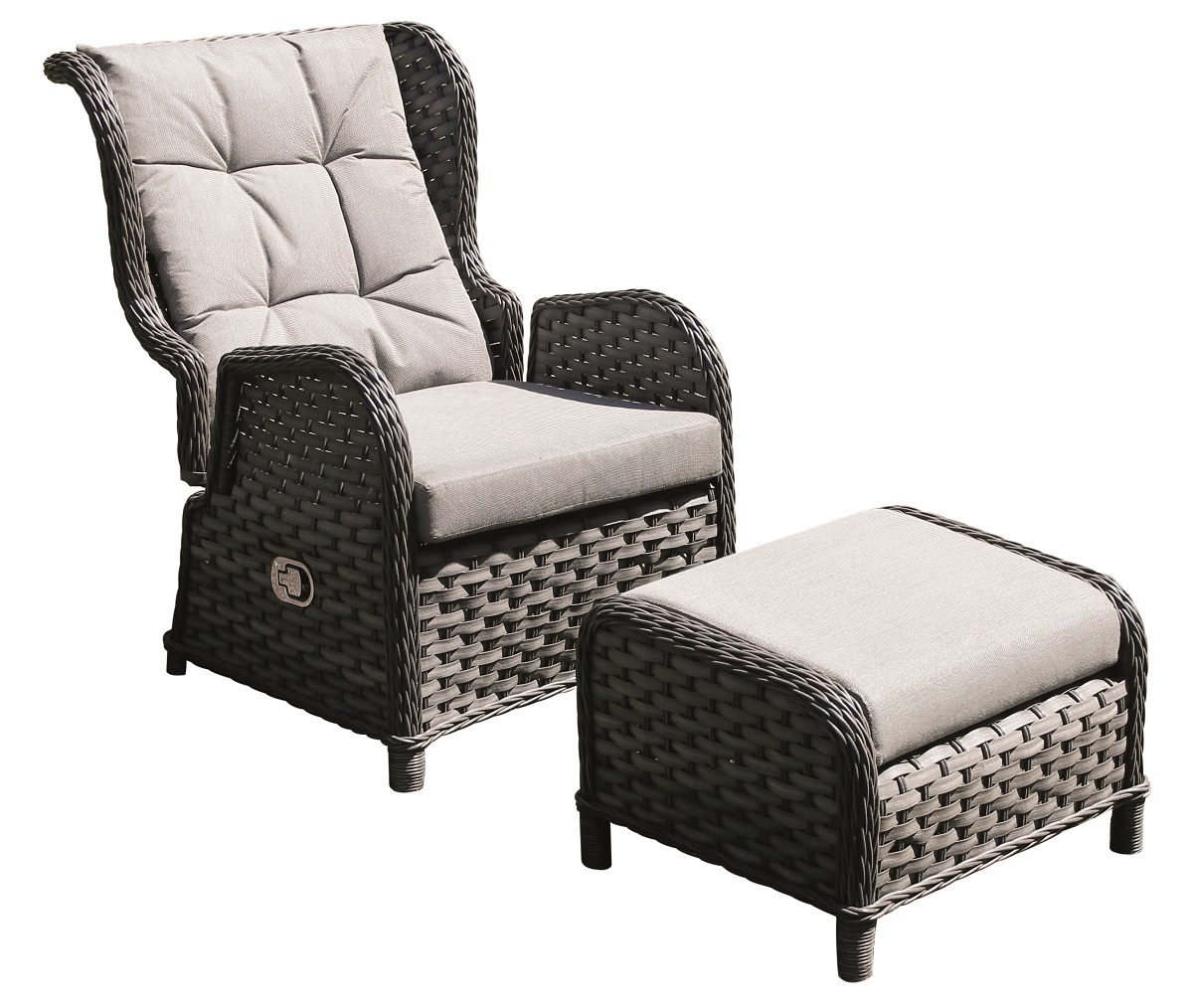 Verstellbarer Polyrattan Comfort Relax Ohrensessel Gartensessel Polster Hocker