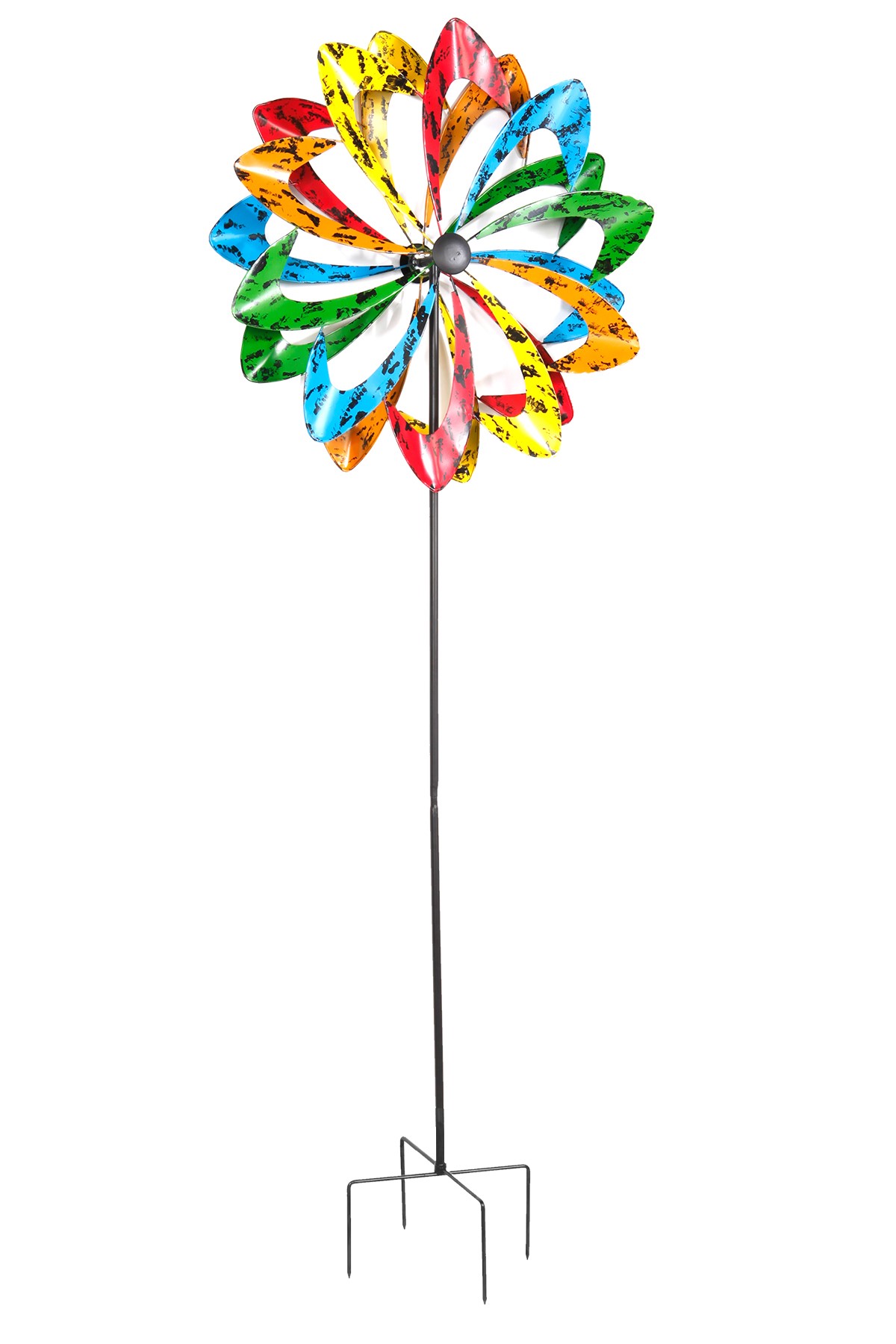 Metall Doppel Windrad 140x38cm Windspiel Gartendeko Balkon Terrasse multicolor