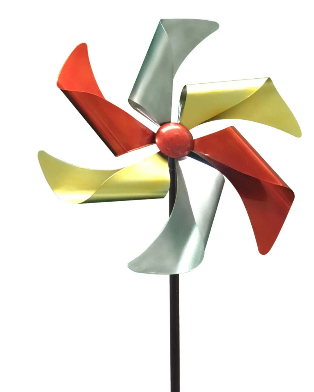 Windrad Windspiel Metall Gartendeko Balkon Terrasse Erdspieß rot gelb silber