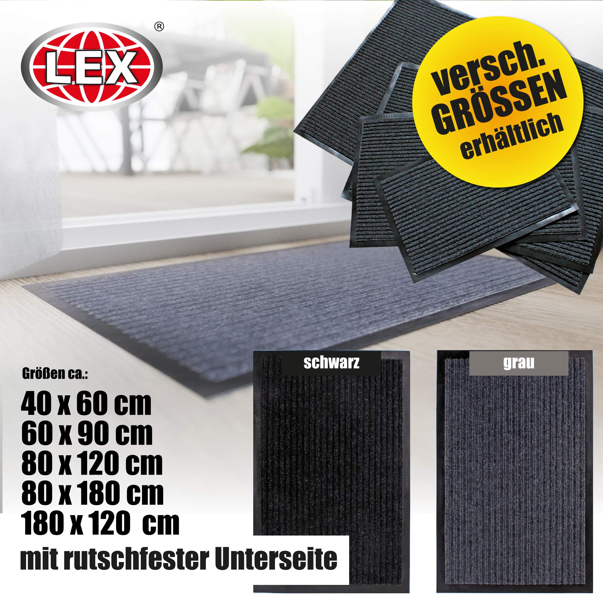 Schmutzfangmatte Türmatte Fußabtreter Fußmatte Schmutzmatte Teppich Grau Schwarz