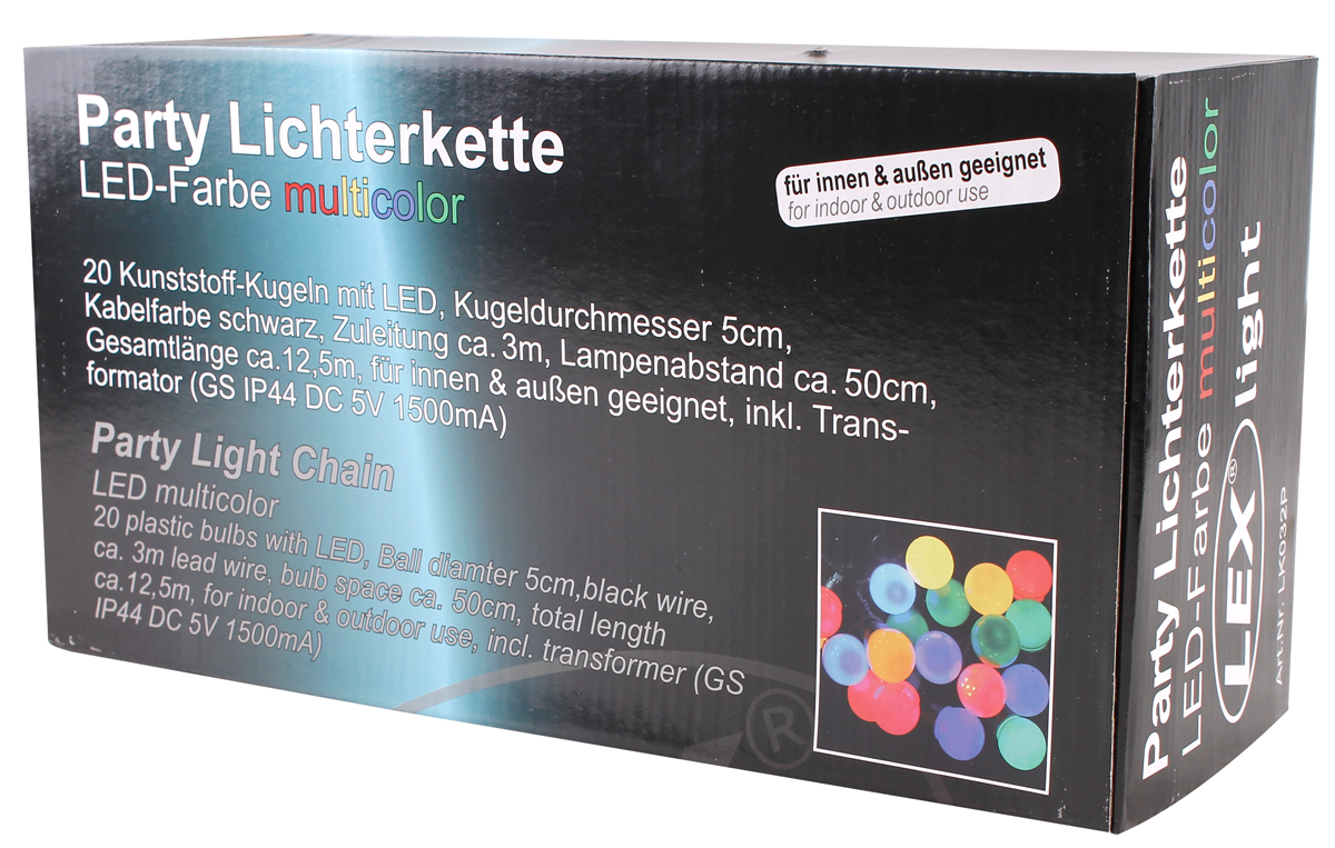 20er LED Partylichterkette Kugellichterkette Innen Außen Gartenparty bunt