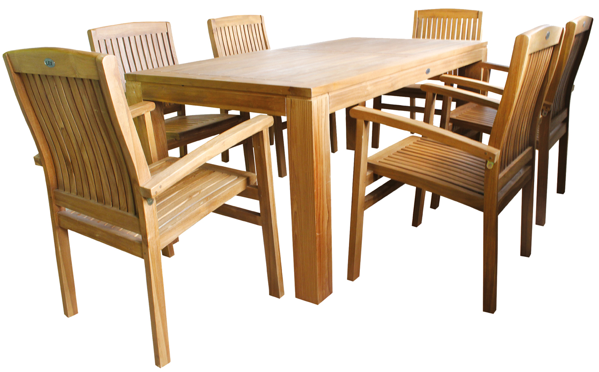 Teak Gartensitzgruppe Teakholz 6xSessel Tisch 180x90 cm Gartenmöbel Esszimmer