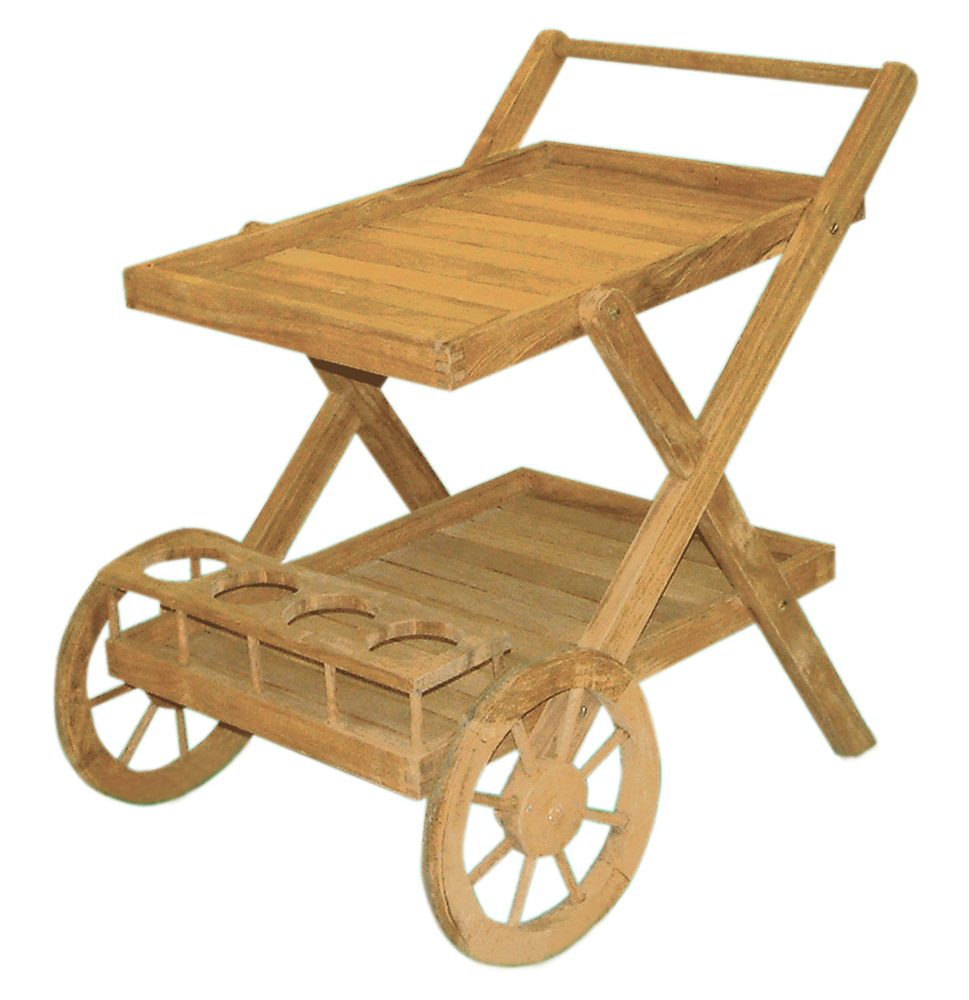 Premium Teak Servierwagen Rollwagen Beistellwagen für Innen und Außen Accessoire