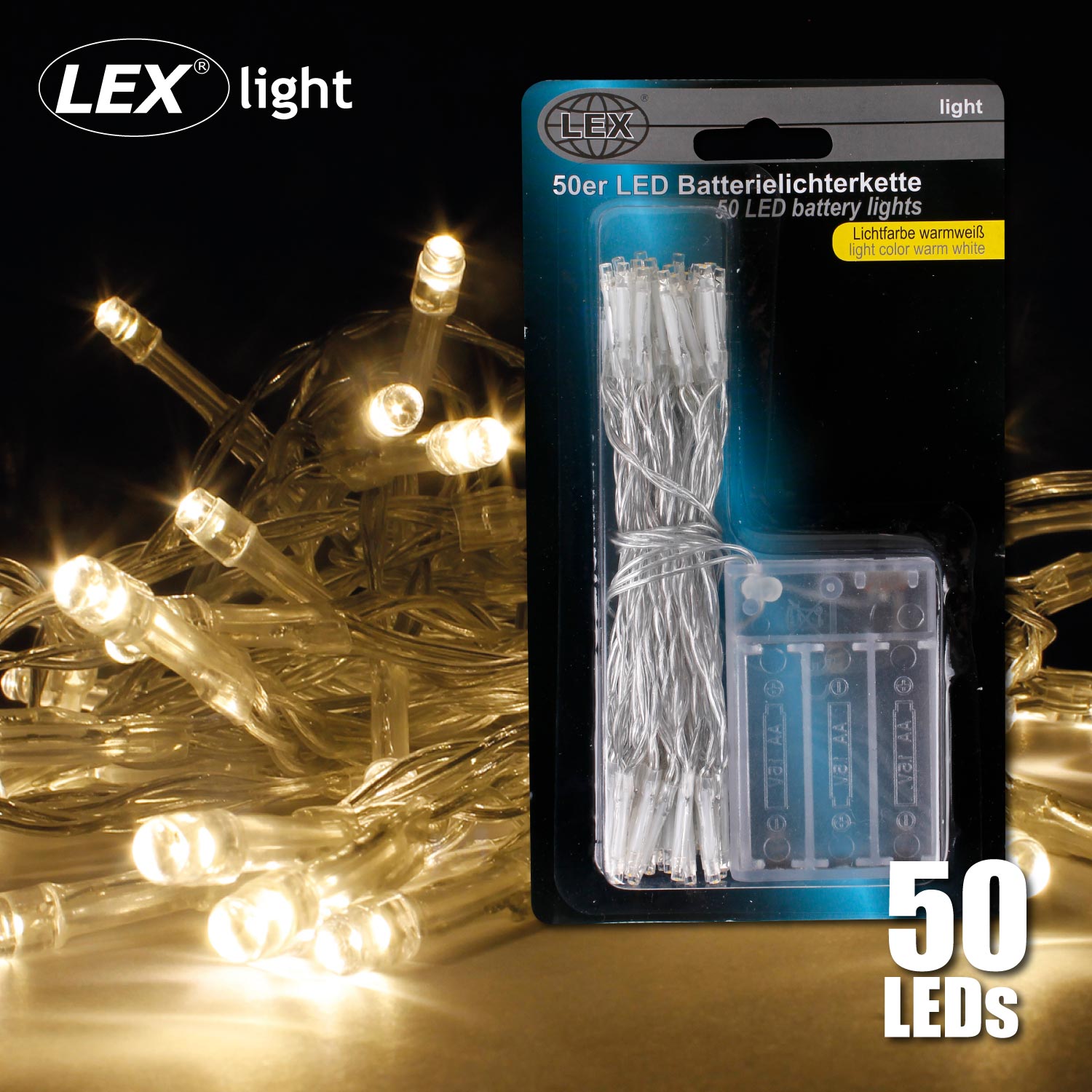 50er Lichterkette LED Batteriebtrieben Dekolicht Weihnachtslichterkette warmweiß