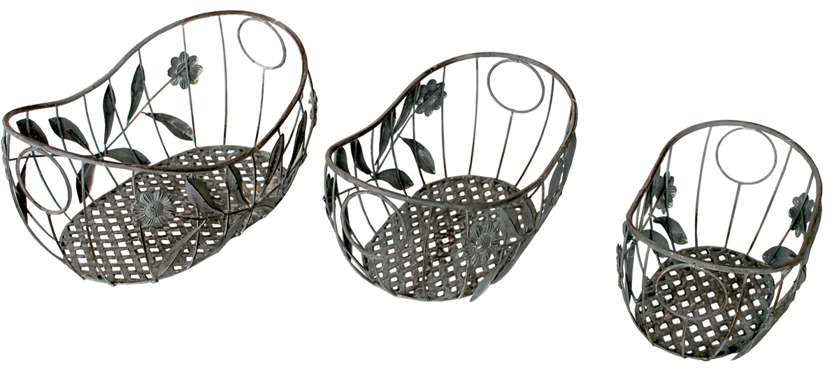 Deko-Korbschalen-Set Blumenkorb Deko Korb Obstkorb Gitterkorb 3tlg. Antik Grau