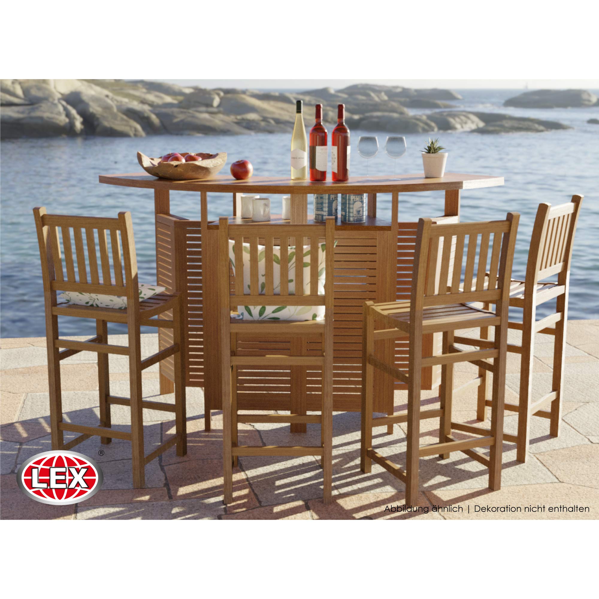 Bartresen Theke mit 4 Barhocker aus Teakholz Bartisch Tresen ausklappbar Hausbar