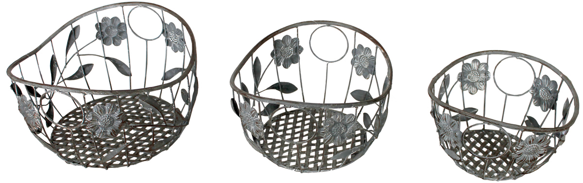 Deko-Korbschalen-Set Blumenkorb Eisenkorb Obstkorb Gitterkorb 3tlg. grau braun
