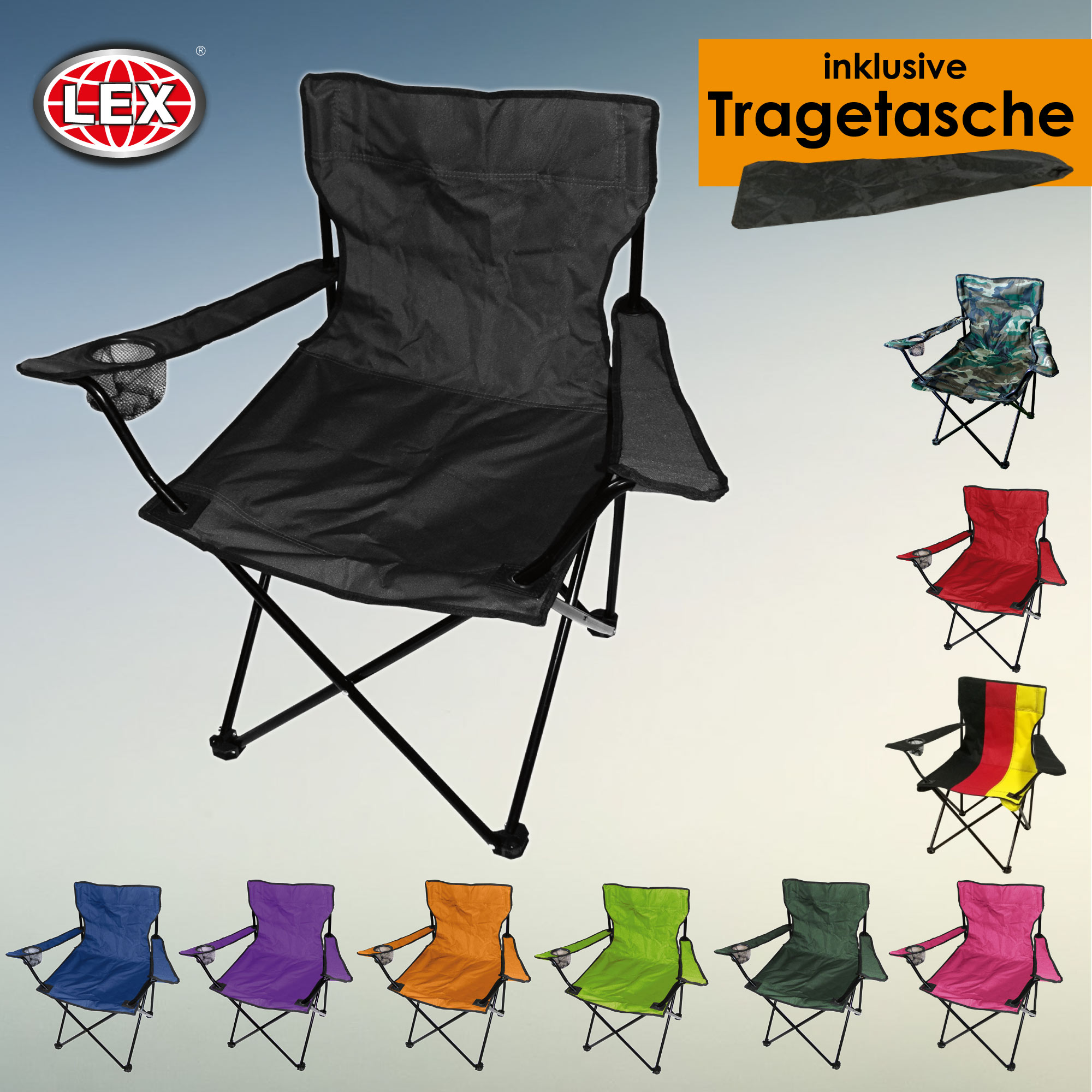 Anglersessel Getränkehalter Campingsessel Campingstuhl Festival faltbar Farbwahl